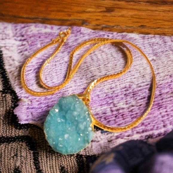 Fittagains Jewelry - Blue Agate Druzy Gold Plated pendant